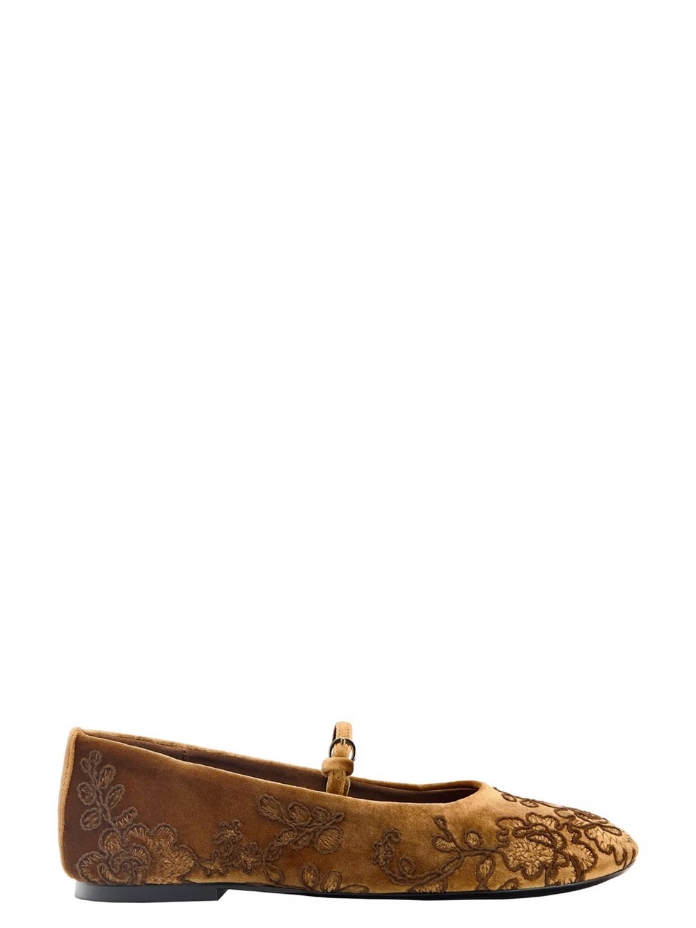 Zara Velvet-Effect Embroidered Ballet Flats